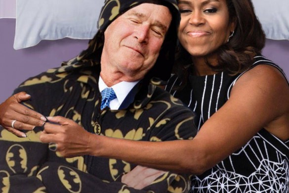 Cette photo de Michelle Obama enlaçant Bush a été parodiée sur Twitter (et c’est très drôle) !